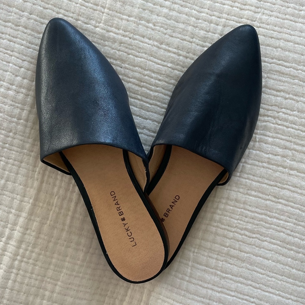 Lucky Brand Black Leather Pointy Toe Mule Flats - NWT - New With Tags